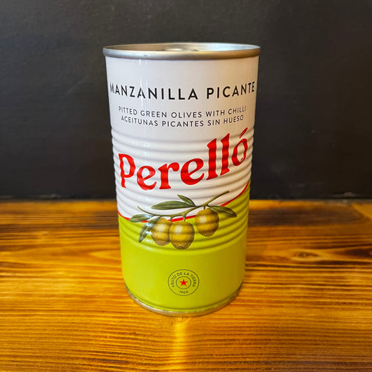 PERELLO MANZANILLA SPICY PITTED OLIVES 150g CAN